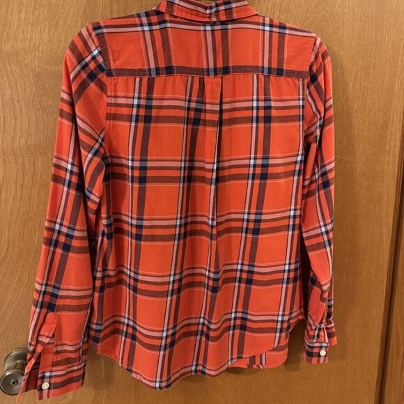 Old Navy Plaid Shirt Womens Size Medium Button Up Long Sleeve Orange Flannel - Picture 2 of 6